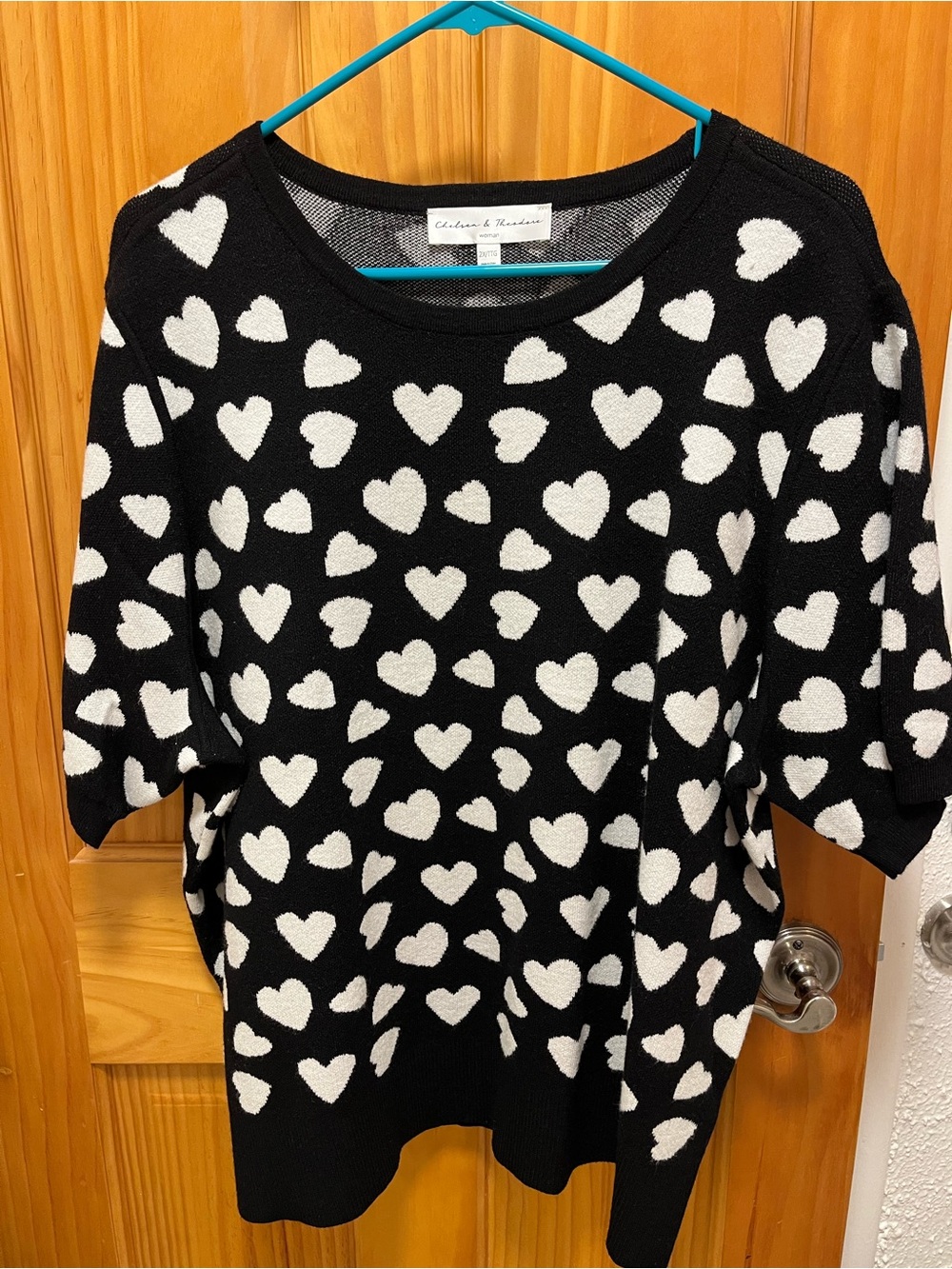 Chelsea & Theodore Black Sweater with White Heart Pattern